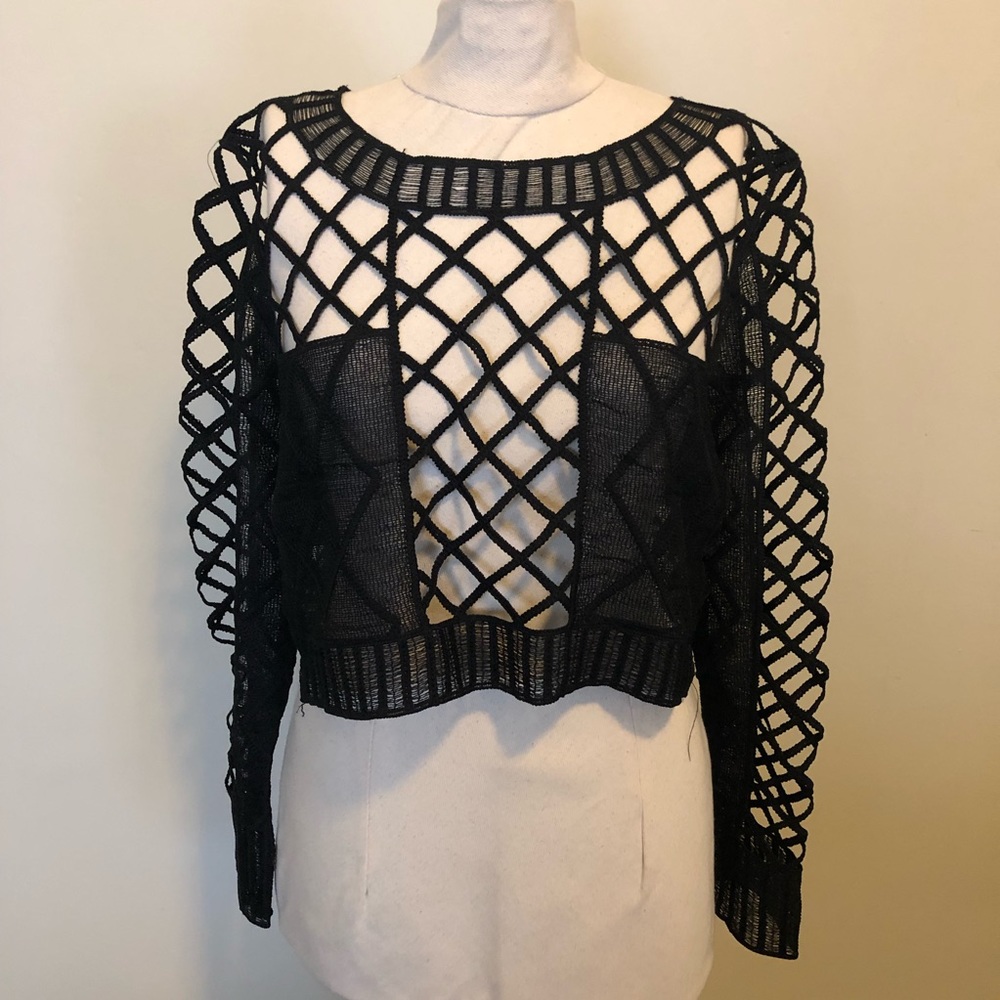 NWT LF x Lola Black Netted Long Sleeve Crop Top